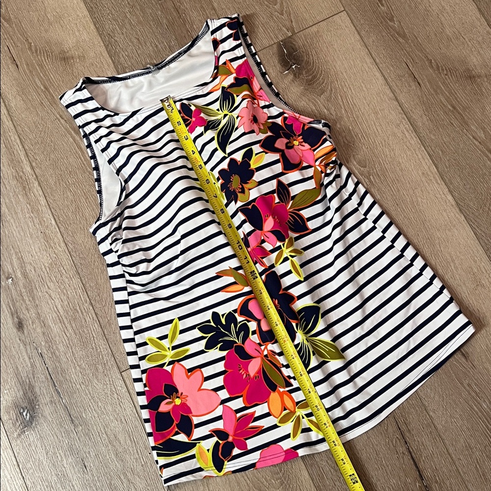 Lands' End ~ Navy and White Striped/Floral High Neck Swim Tank Tankini Top, 14 - Picture 12 of 15